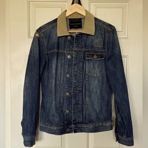 All Saints Distressed Type 1 Denim Jacket w/ Corduroy Collar
